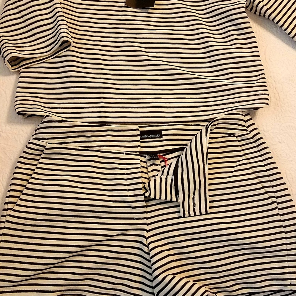 New short and shirt set, black and white stripe.